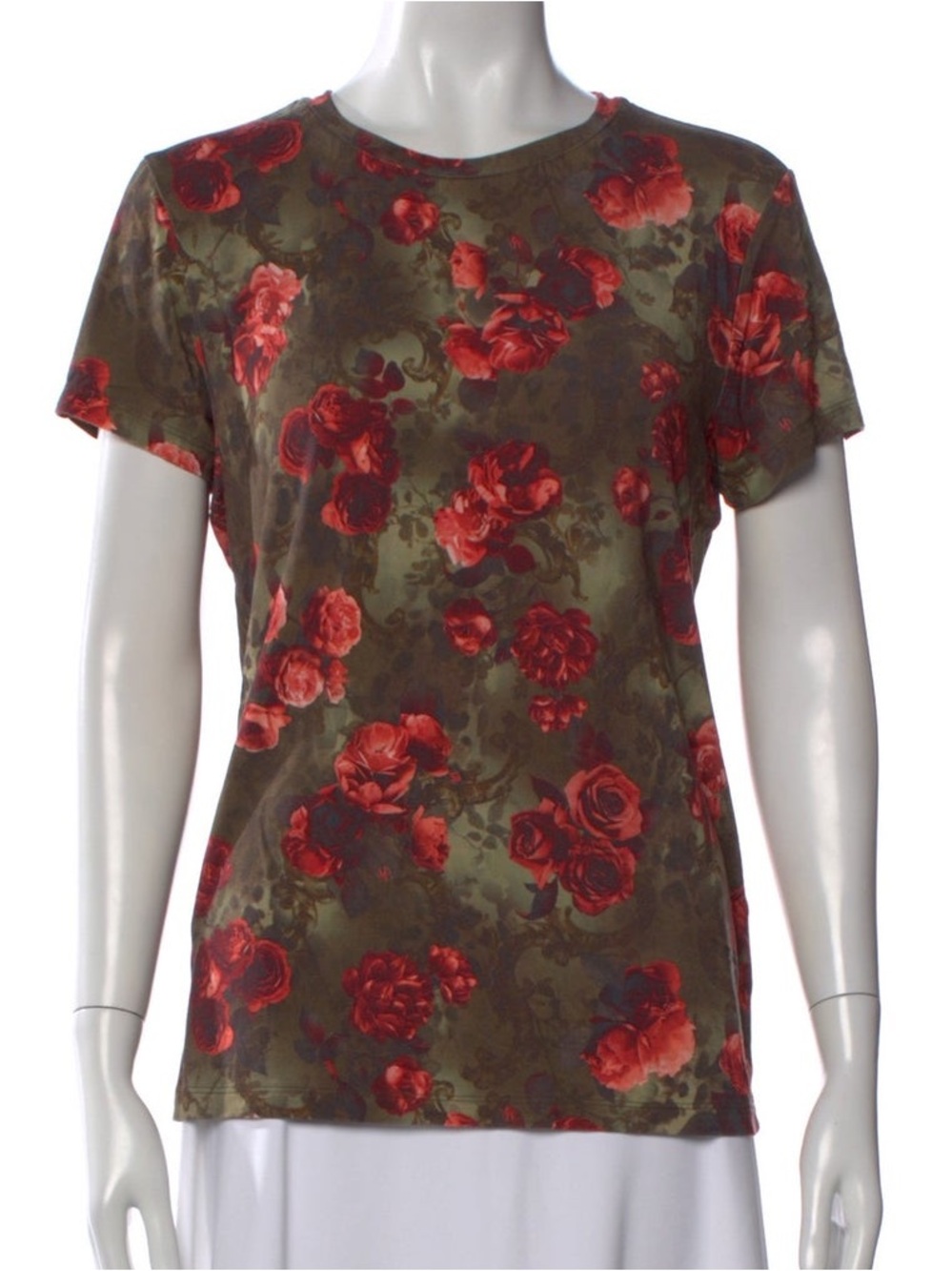 L’AGENCE Ressi Santa Fe Rose Floral Tee Green Red Small